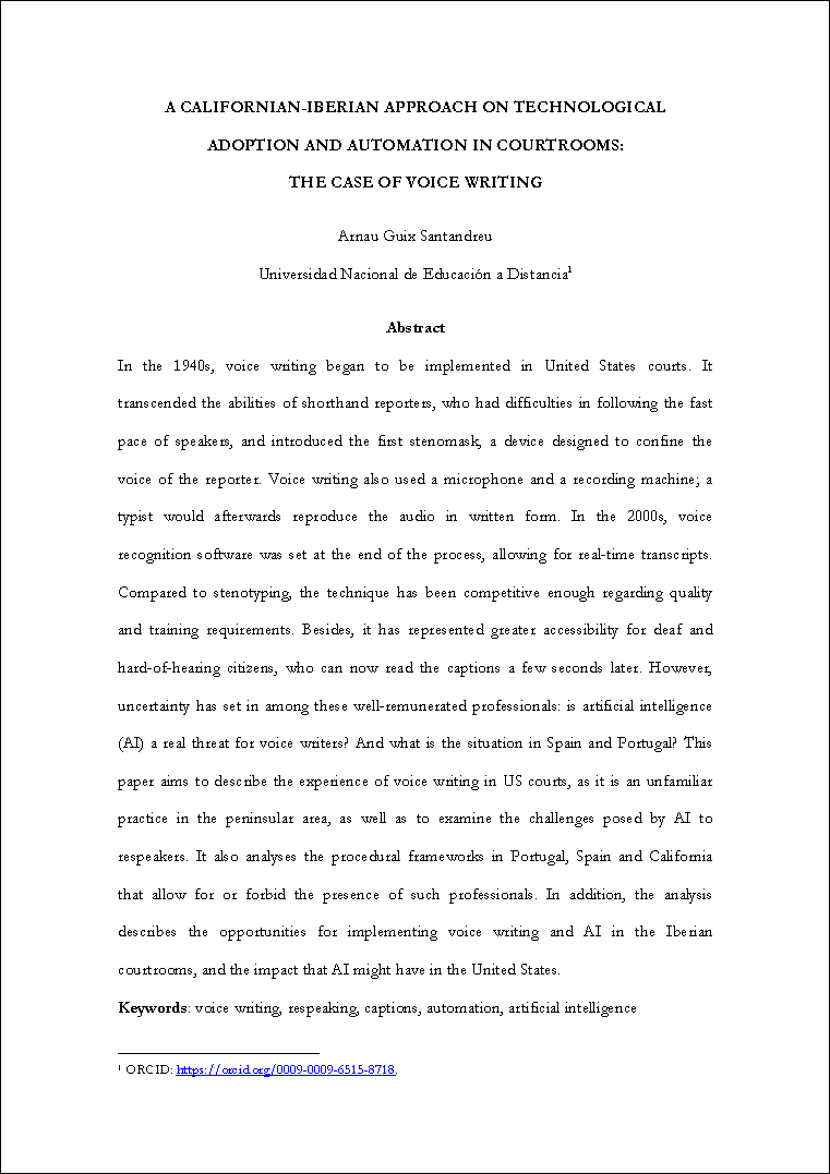 Link Article-Study A Californian-Iberian approach on technological adoption and automation in courtrooms. The case of voice wriring